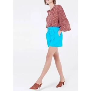 VERONICA BEARD Makayla Belted Linen Shorts Turquoise Blue Size 6